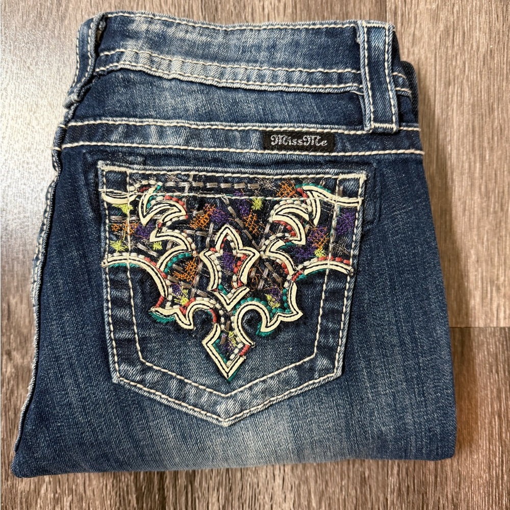 Miss Me Straight Leg Jeans with Multicolor Embroidery